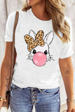 White Leopard Bow Bubble Rabbit Graphic Tee Aaria Tees