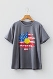 Gray Flag Pattern Sunflower Graphic Crew Neck Tee - Aaria Tees Aaria Tees