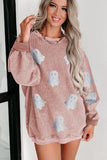 Pink Halloween Ghost Corded Crew Neck Loose Sweatshirt - Aaria Tees Aaria Tees