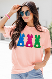 Pink Easter Bunny Chenille Patched Graphic Tee - Aaria Tees Aaria Tees