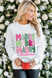 Beige MERRY Christmas Printed Drop Shoulder Pullover Sweatshirt - Aaria Tees Aaria Tees