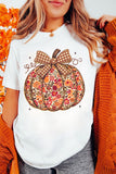 White Floral Pumpkin Print Round Neck Short Sleeve T-Shirt - Aaria Tees Aaria Tees