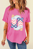 Sachet Pink Flag Pattern Boots Bow Accent Casual Graphic Tee Aaria Tees
