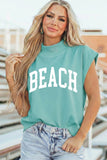 Mint Green High Neck Short Sleeve Beach Graphic Tee Aaria Tees
