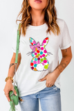 White Polka Dot Bow Rabbit Graphic Crewneck Easter Fashion Tee Aaria Tees