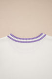 White Mardi Gras Tinsel Letter Graphic Short Sleeve Sweater - Aaria Tees Aaria Tees