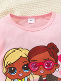 Children's Round Neck Graphic Top and Pants Set Aaria Tees