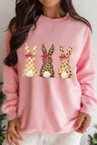 Pink Checkered Leopard Easter Bunny Dropped Shoulder Sweatshirt Aaria Tees