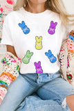 White Sequin Bow Bunny Doll Patched Easter Graphic Tee Aaria Tees