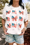 Khaki Patriotic Flag Bow Graphic Starry Round Neck T Shirt Aaria Tees