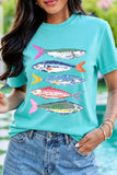 Mint Green Vibrant Fish Print Casual Short Sleeve T Shirt - Aaria Tees Aaria Tees