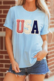 Light Blue USA Patriotic Printed T Shirt - Aaria Tees Aaria Tees