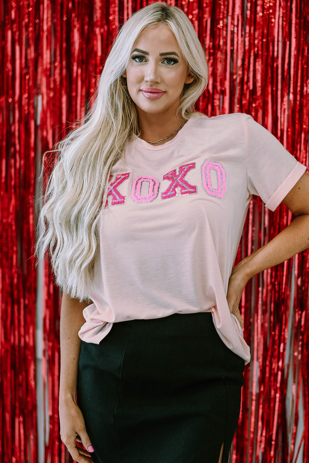 Pink Valentines Shiny XOXO Graphic T-shirt - Aaria Tees Aaria Tees