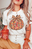White Floral Pumpkin Print Round Neck Short Sleeve T-Shirt - Aaria Tees Aaria Tees