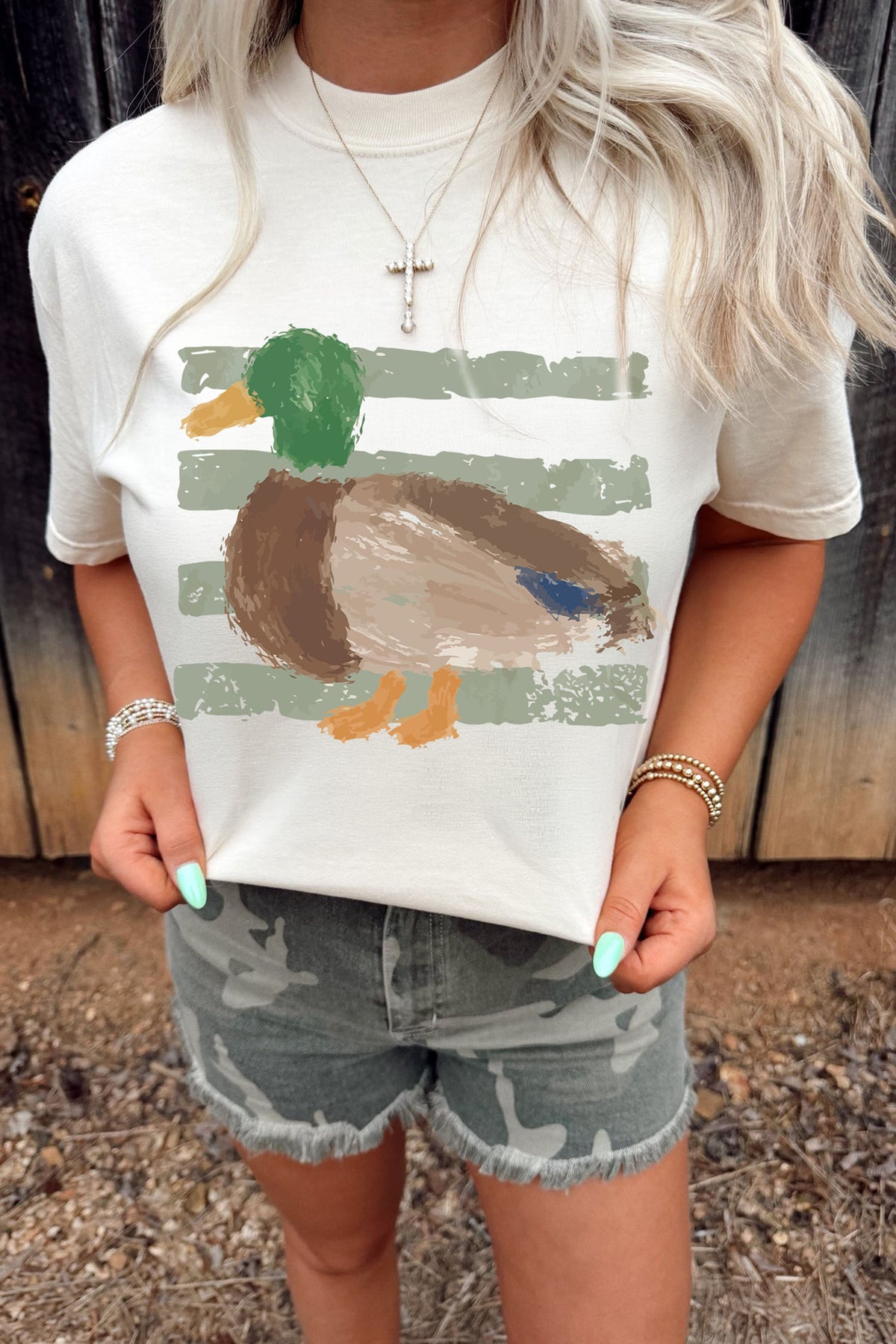 White Western Duck Graffiti Print T-Shirt - Aaria Tees