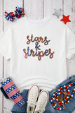 White Sequin stars & stripes Graphic Drop Shoulder Loose T Shirt Aaria Tees