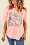 Pink Dotty Bunny Bow Printed Easter Day Fashion T Shirt Aaria Tees