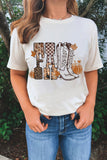 White FALL Letter Print Western Thanksgiving Graphic T-Shirt - Aaria Tees Aaria Tees