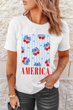 White Bow Cherry AMERICA Graphic Crewneck Patriotic T Shirt Aaria Tees
