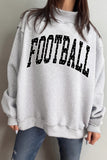Light Grey Polka Dot Football Letter Print Mock Neck Long Sleeve Pullover Sweatshirt Aaria Tees