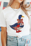 White Patriotic Patchwork Print Duck Graphic Tee Aaria Tees