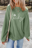 Grass Green Rhinestone lucky Clover Graphic Ribbed St Patrick Sweatshirt - Aaria Tees Aaria Tees