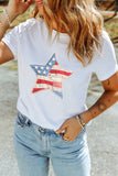 White Faux Patchwork Star Printed Patriotic Graphic Tee Aaria Tees
