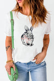 White Bunny Embroidered Bow Graphic Tee Aaria Tees