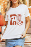 White FALL Boots Cracking Graphic T Shirt Aaria Tees