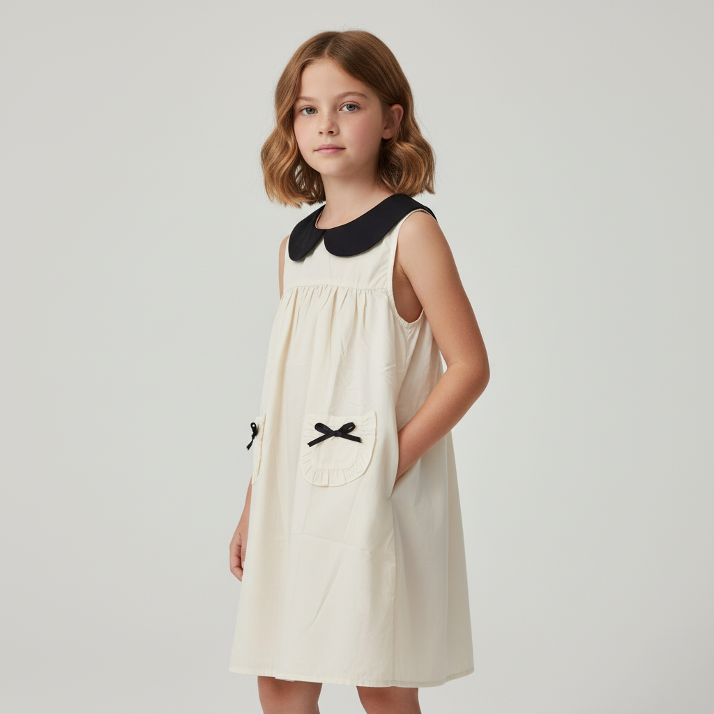 Classic peter pan collar cotton dress with matching headband - Aaria Tees Aaria Tees