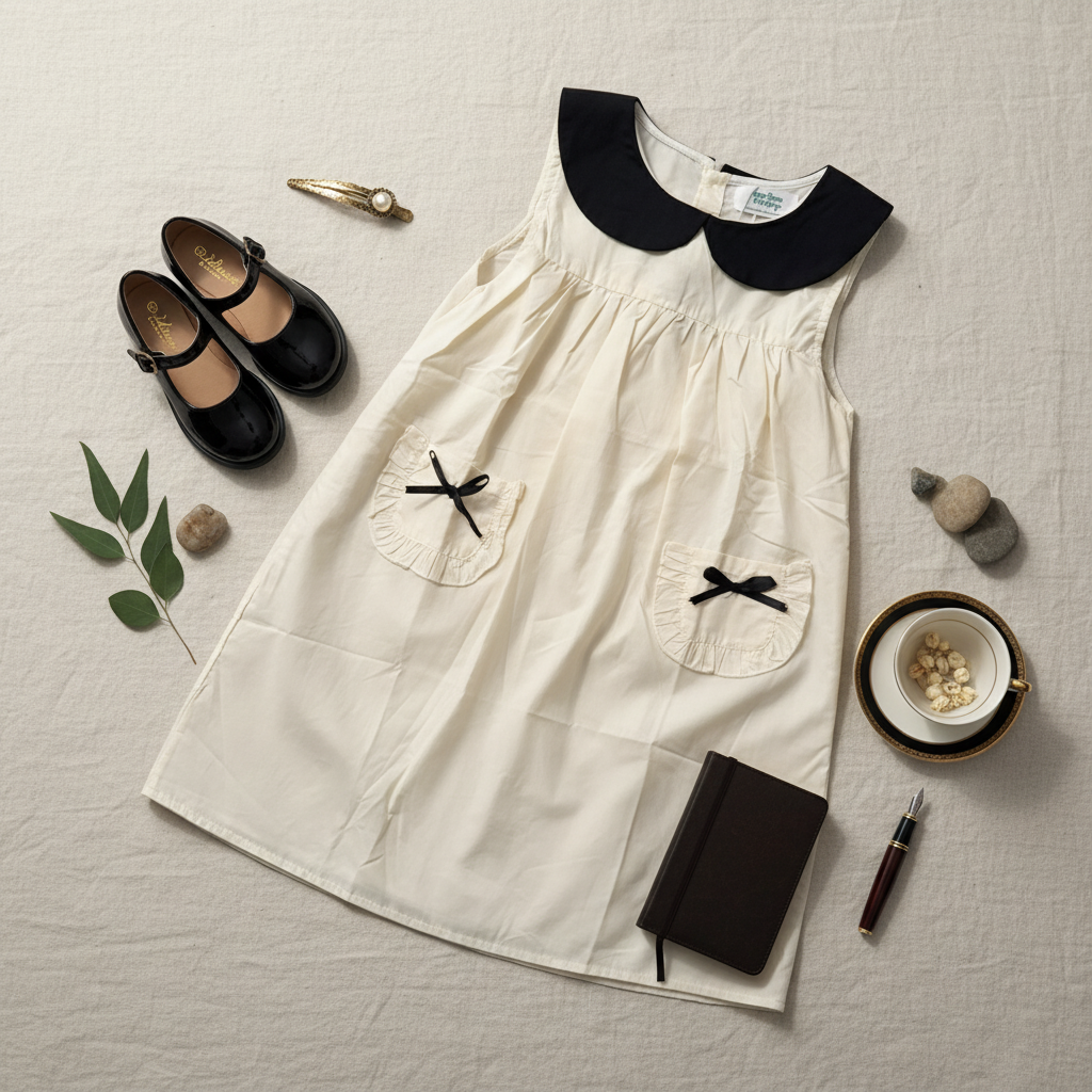 Classic peter pan collar cotton dress with matching headband - Aaria Tees Aaria Tees
