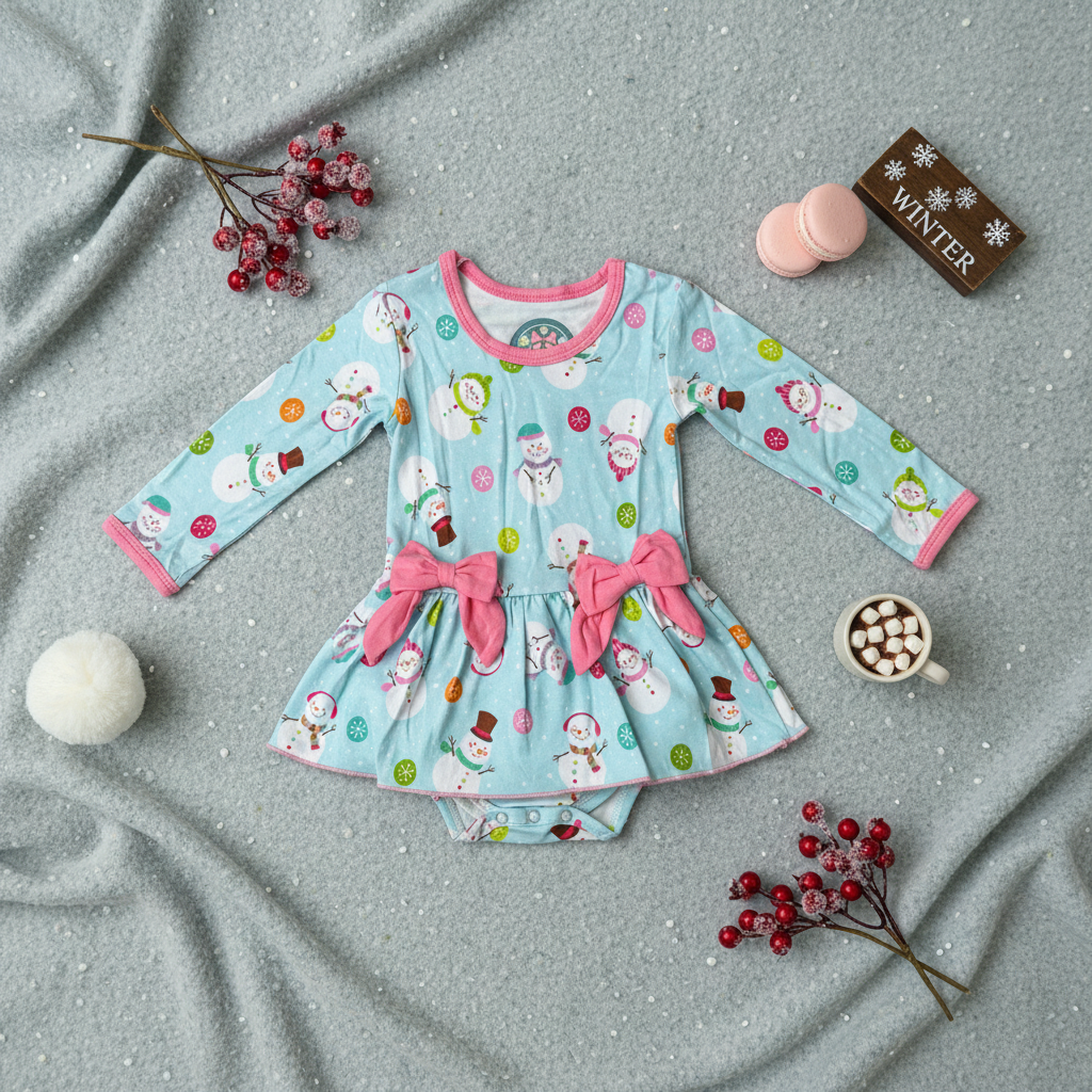 Bamboo snowman dress with snap bottom - Aaria Tees Aaria Tees