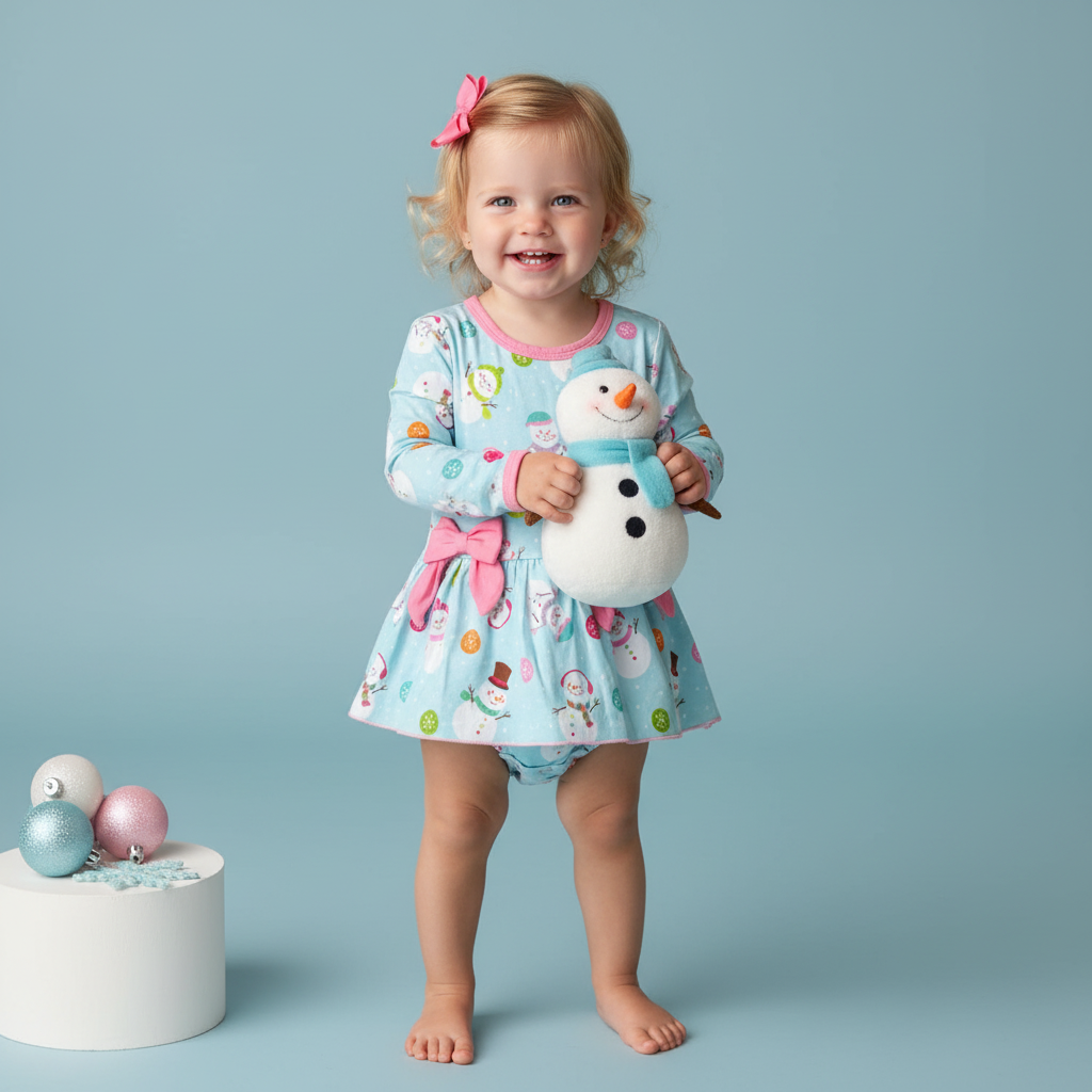 Bamboo snowman dress with snap bottom - Aaria Tees Aaria Tees