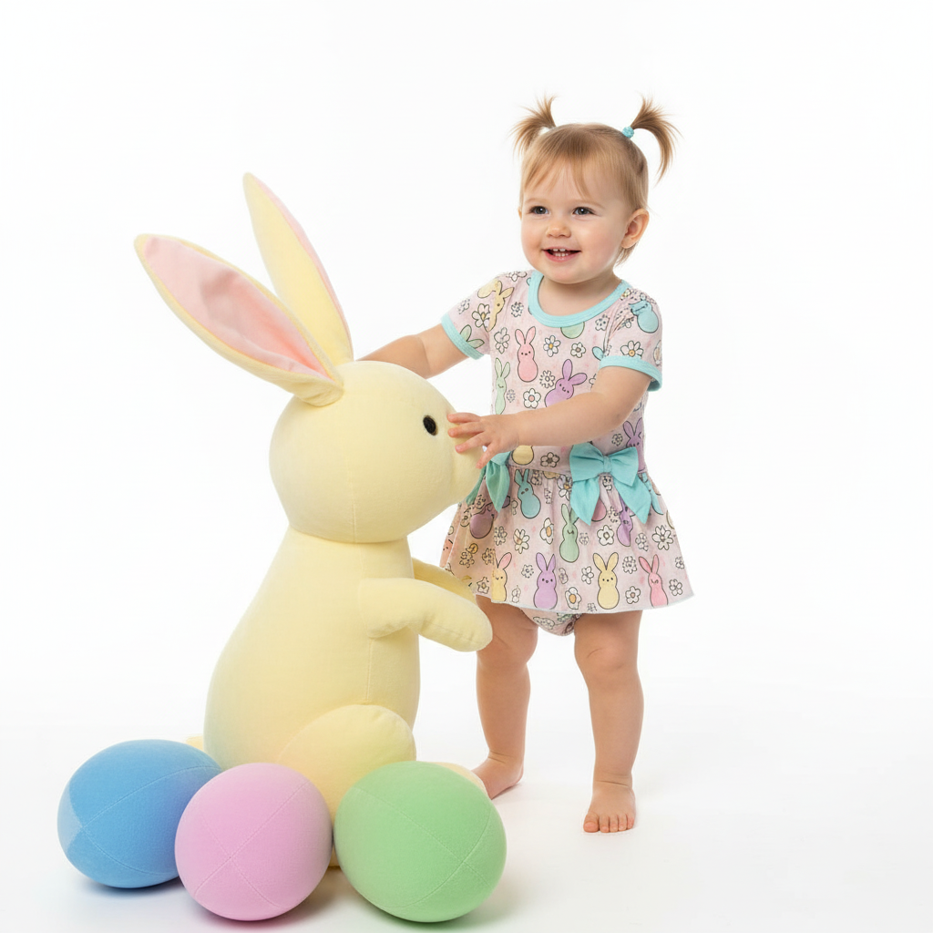 Pastel bamboo bunny romper dress with snap bottom - Aaria Tees Aaria Tees