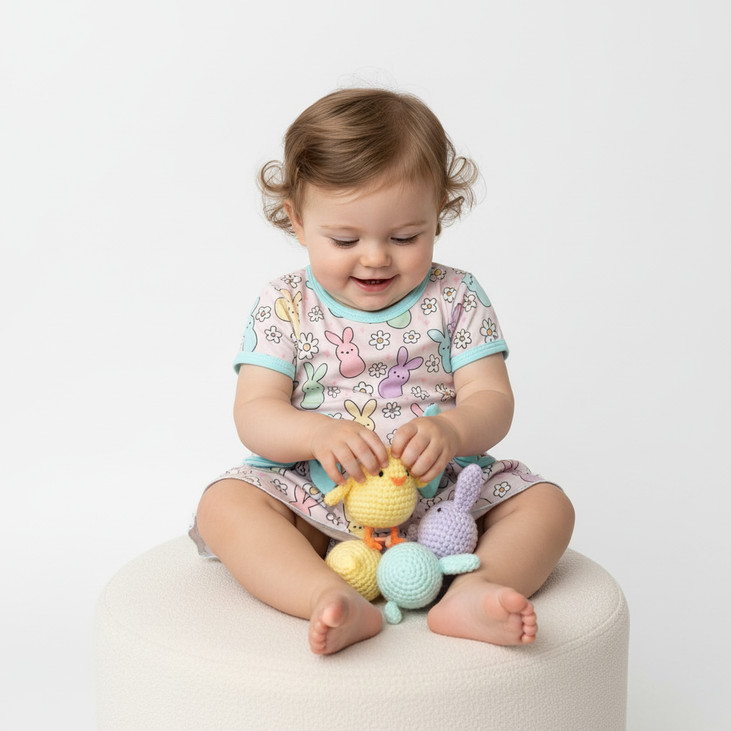 Pastel bamboo bunny romper dress with snap bottom - Aaria Tees Aaria Tees
