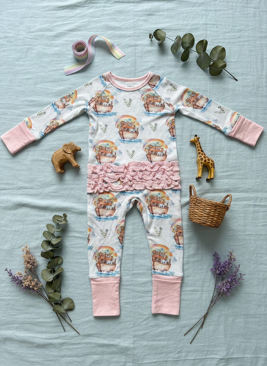 Noah's ark ruffle Zippie - Aaria Tees Aaria Tees