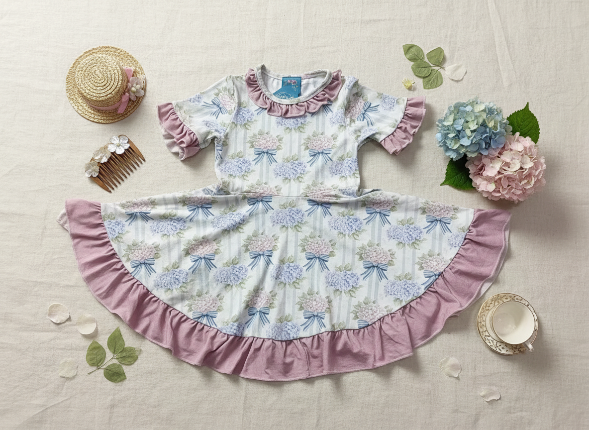 Hydrangea Dreams Bamboo Twirl Dress - Aaria Tees Aaria Tees