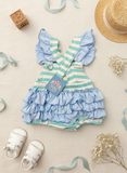 Seaside crab stripe smocked bubble romper with a ruffle back - Aaria Tees Aaria Tees