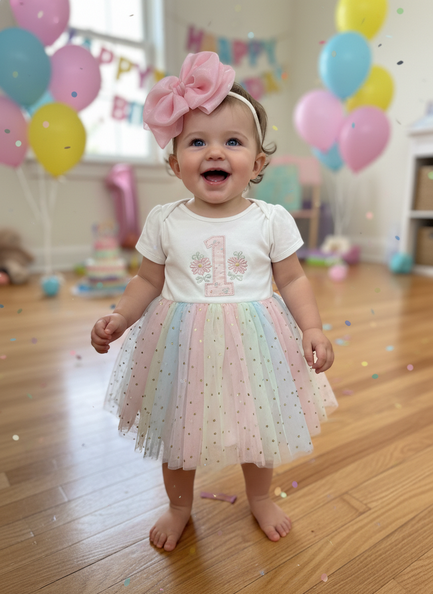 First birthday pastel tutu dress and matching headband bow - Aaria Tees Aaria Tees