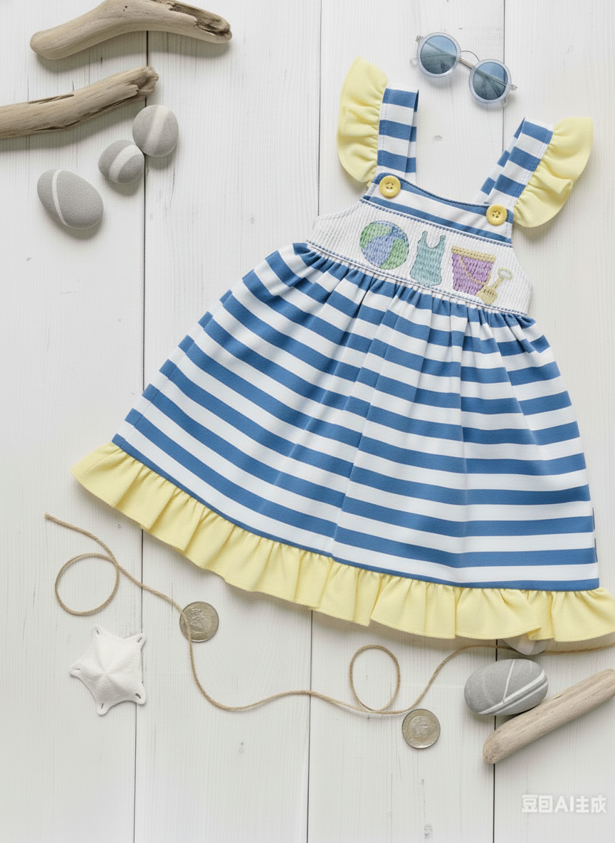 Smocked and embroidered Beach ball seaside dress - Aaria Tees Aaria Tees