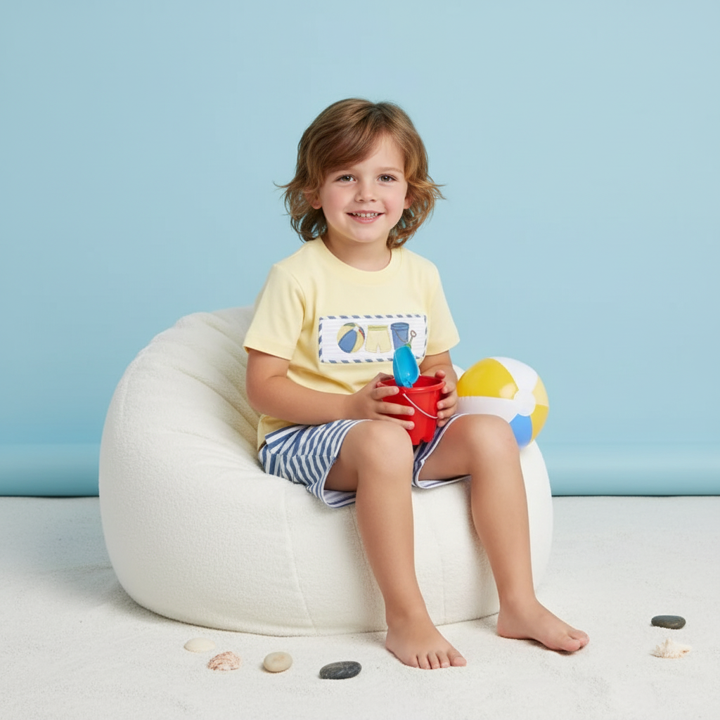 Smocked Beach ball boy short set. - Aaria Tees Aaria Tees