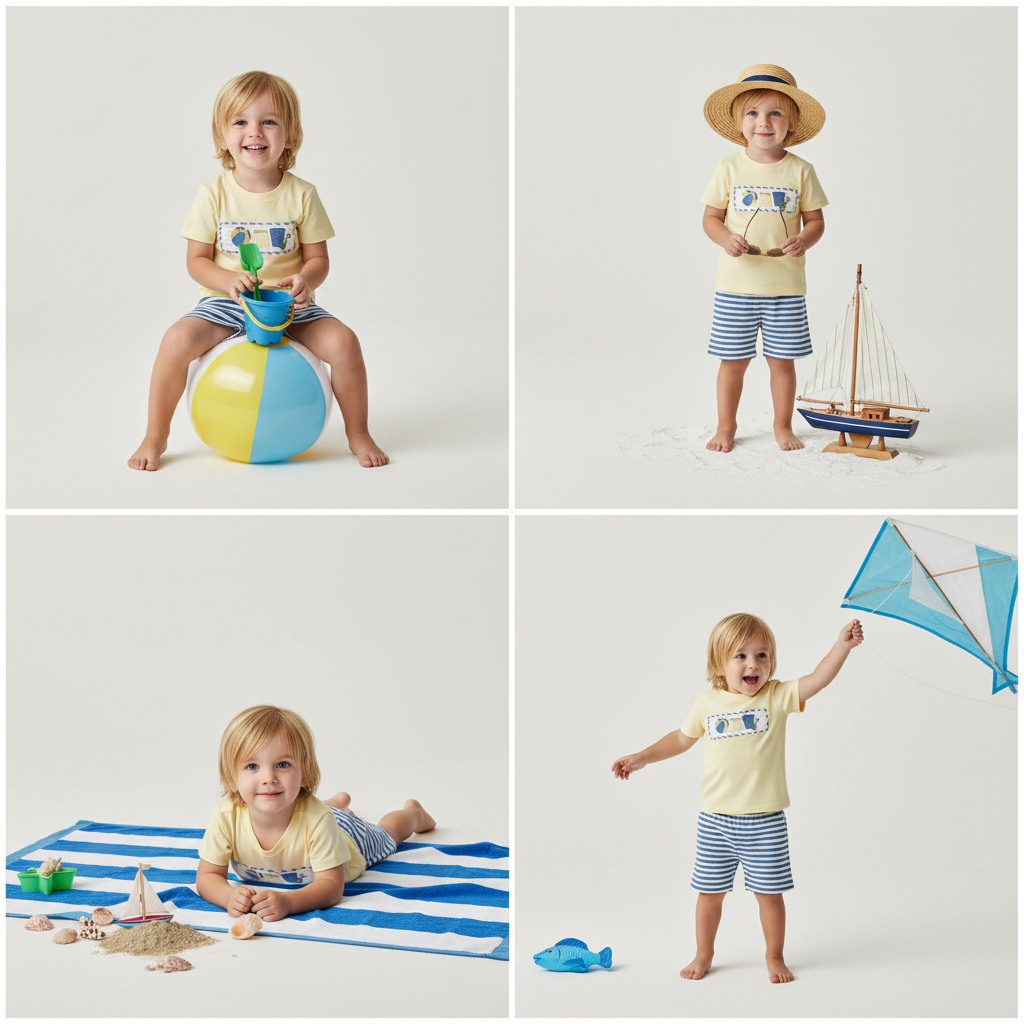 Smocked Beach ball boy short set. - Aaria Tees Aaria Tees