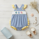 Smocked and embroidered beachball bubble romper - Aaria Tees Aaria Tees
