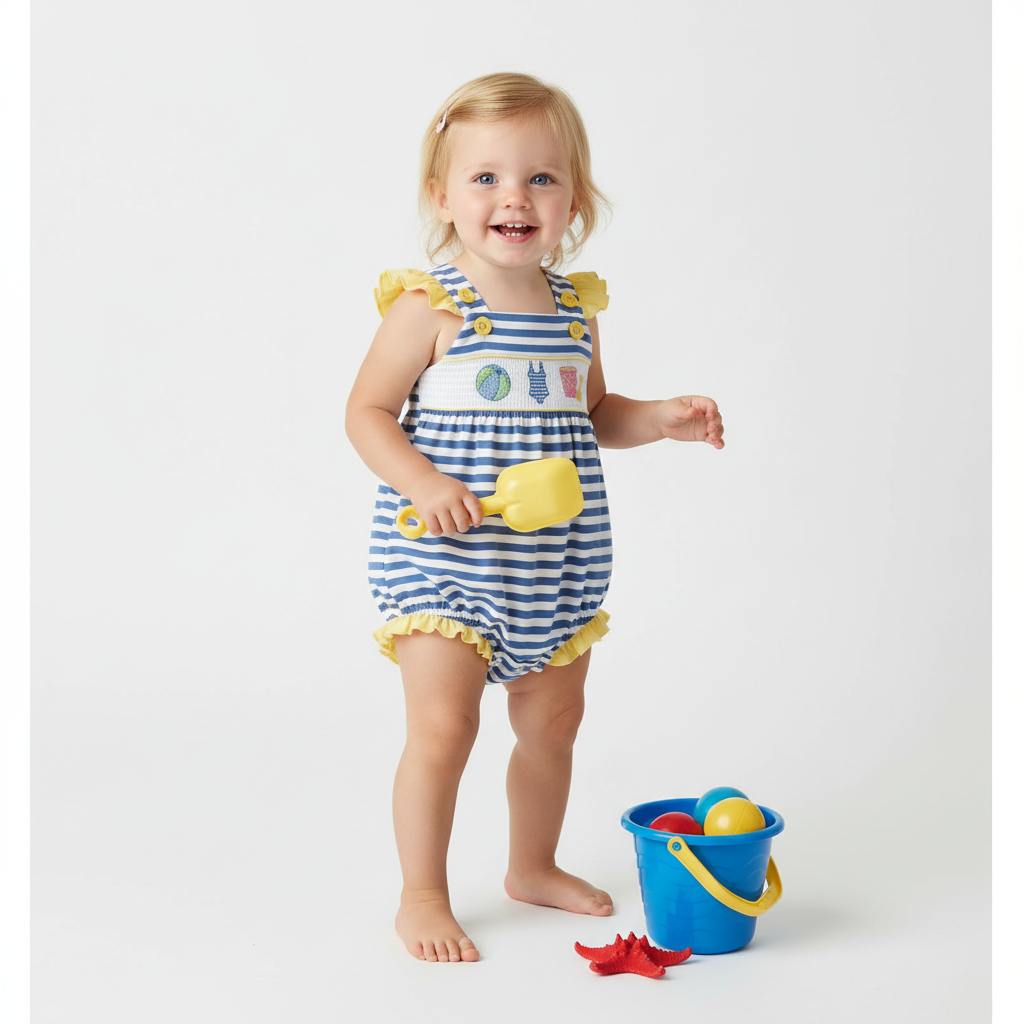 Smocked and embroidered beachball bubble romper - Aaria Tees Aaria Tees