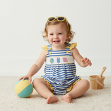 Smocked and embroidered beachball bubble romper - Aaria Tees Aaria Tees
