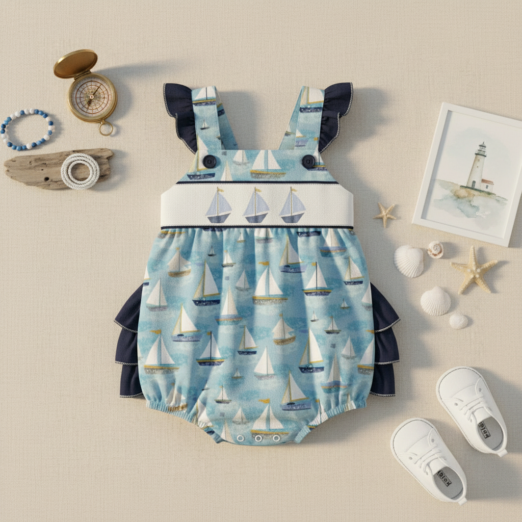 Sailboat Ruffle romper - Aaria Tees Aaria Tees