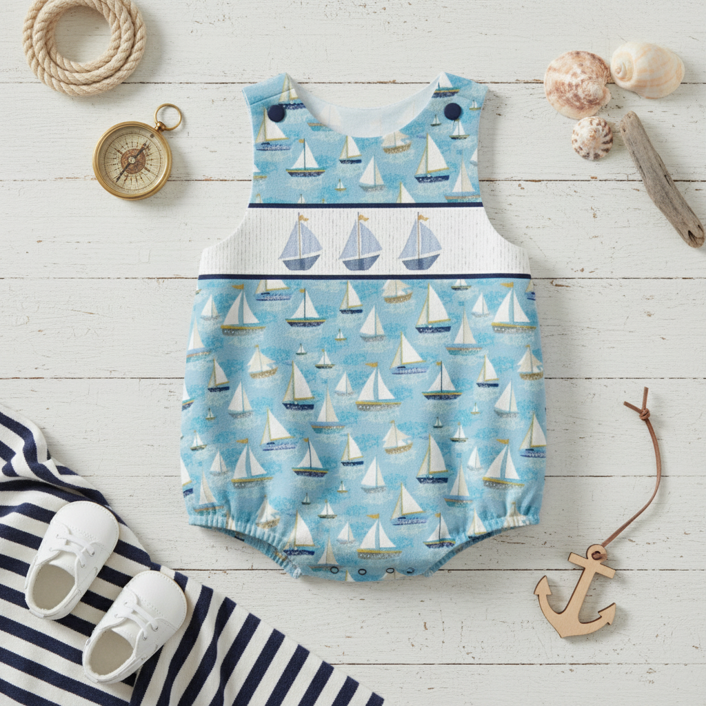 Smocked Sailboat romper - Aaria Tees Aaria Tees