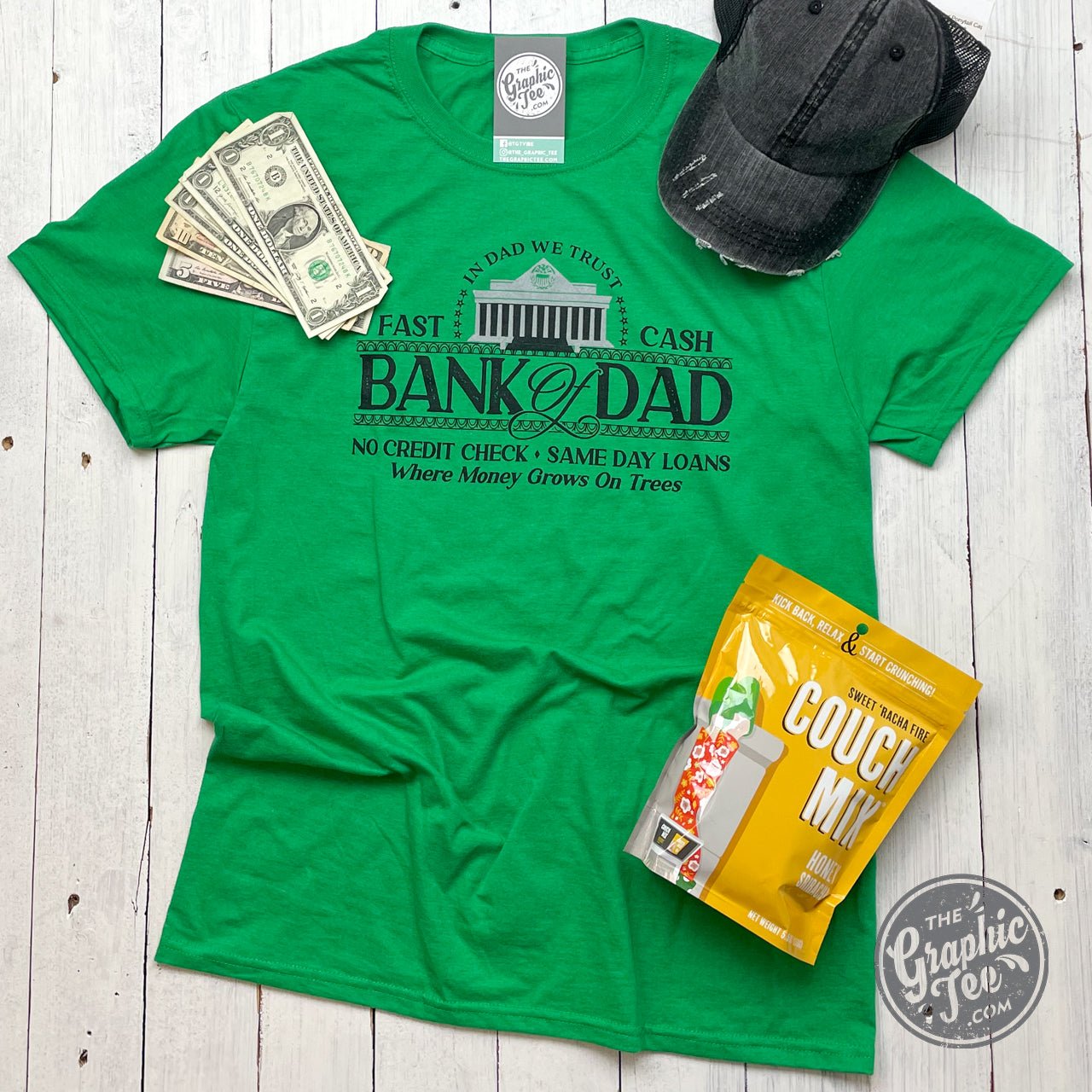 Bank of Dad Unisex Green Short Sleeve Tee - Aaria Tees Aaria Tees