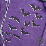 Bats and Dancing Skeletons Front and Back Design Halloween Purple Mineral Wash Short Sleeve Tee - Aaria Tees Aaria Tees