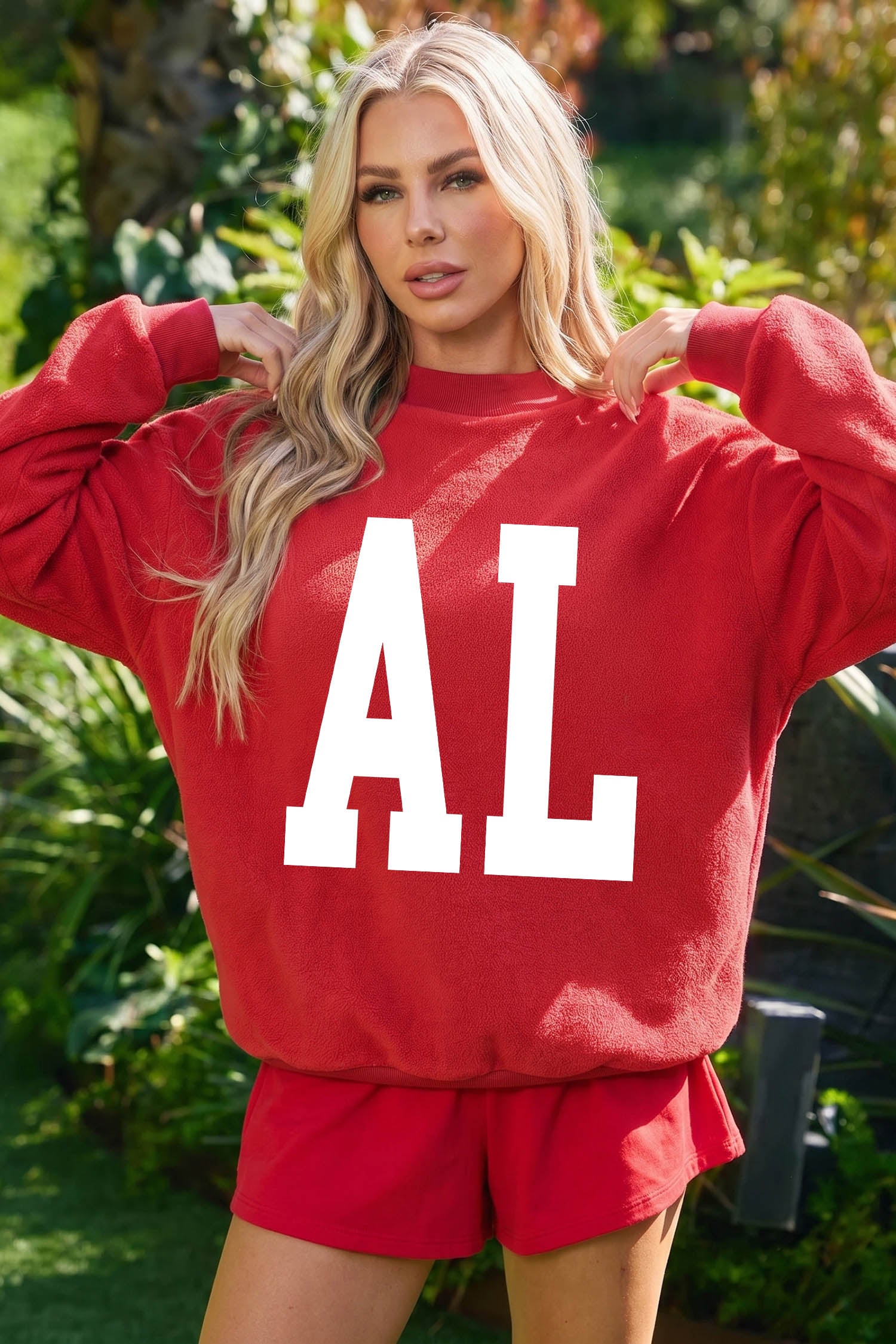 Racing Red ALABAMA/ AL Double Side Printed High Neck Reversible Baggy Sweatshirt - Aaria Tees Aaria Tees